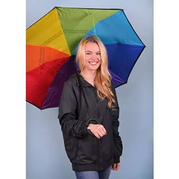 Parquet Rainbow Double Layer Inverted Umbrellas - C Shaped Handle Reverse Folding Windproof Umbrella...