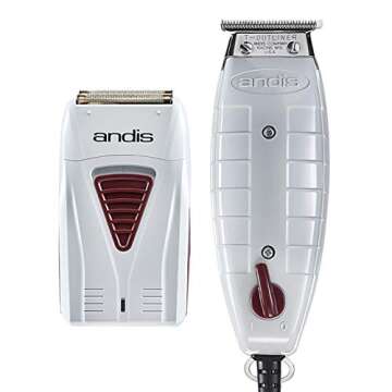 Andis Professional Finishing Combo, T-Outliner Beard/Hair Trimmer with T-Blade, Gray, Model GTO - Cordless Mens Lithium Battery Titanium Foil Shaver (17195) - Bundled with BeauWis Brush