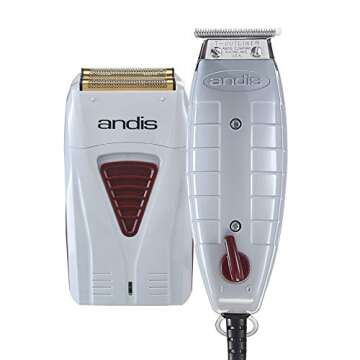 Andis Professional Finishing Combo, T-Outliner Beard/Hair Trimmer with T-Blade, Gray, Model GTO - Cordless Mens Lithium Battery Titanium Foil Shaver (17195) - Bundled with BeauWis Brush