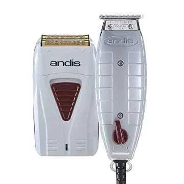 Andis Professional Finishing Combo, T-Outliner Beard/Hair Trimmer with T-Blade, Gray, Model GTO - Cordless Mens Lithium Battery Titanium Foil Shaver (17195) - Bundled with BeauWis Brush