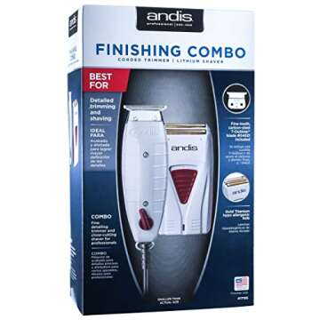 Andis Professional Finishing Combo, T-Outliner Beard/Hair Trimmer with T-Blade, Gray, Model GTO - Cordless Mens Lithium Battery Titanium Foil Shaver (17195) - Bundled with BeauWis Brush