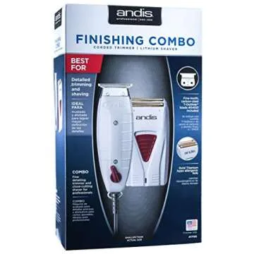 Andis Professional Finishing Combo, T-Outliner Beard/Hair Trimmer with T-Blade, Gray, Model GTO - Cordless Mens Lithium Battery Titanium Foil Shaver (17195) - Bundled with BeauWis Brush
