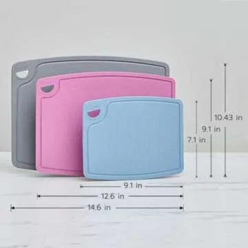 Liflicon Silicone Thick Cutting Boards Mats Set of 3 Foldable & Flexible Design Juice Grooves Easy Grip Handle Dishwasher Safe for Kitchen,BPA free Silicone Cutting Board-Plum Purple