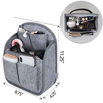 LUXJA Mini Backpack Organizer, Small Felt Organizer Insert for Backpack, Gray
