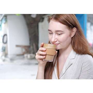 L'ifeager 12oz Reusable Coffee Cup Glass Travel Mug with Lid & Natural Cork Band (Black)