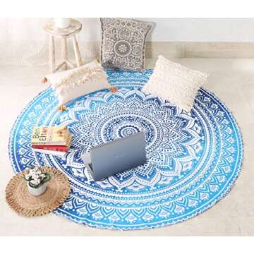 Popular Handicrafts Round Tapestry Wall Hanging Ombre Hippie Mandala Bohemian Hippy Intricate Indian Tapestries Tablecloth 70 Inches,(178cm) Blue