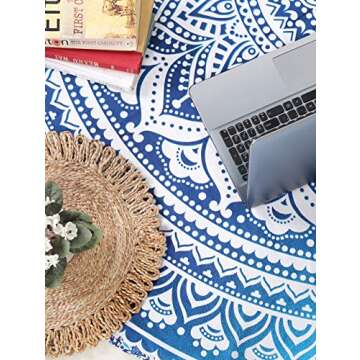 Popular Handicrafts Round Tapestry Wall Hanging Ombre Hippie Mandala Bohemian Hippy Intricate Indian Tapestries Tablecloth 70 Inches,(178cm) Blue