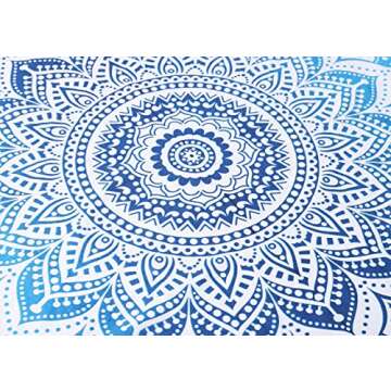 Popular Handicrafts Round Tapestry Wall Hanging Ombre Hippie Mandala Bohemian Hippy Intricate Indian Tapestries Tablecloth 70 Inches,(178cm) Blue