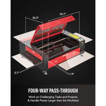 OMTech 130W CO2 Laser Engraver with LightBurn, 35x50 Inch Laser Engraving Cutting Machine with Autofocus 4 Way Pass Air Assist Water Pump, Industrial Laser Engraver Cutter for Wood Glass More
