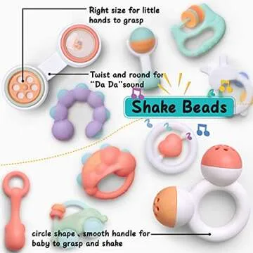 Baby Toys 10pcs Rattles Set,Infant Grasping Grab Toys, Spin Shaking Bell Musical Toy Set Early Educational Toys with Storage Box for Toddler Newborn Baby 0,3, 6, 9, 12 Month Baby Gifts