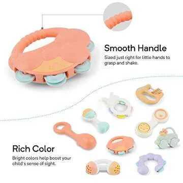 Baby Toys 10pcs Rattles Set,Infant Grasping Grab Toys, Spin Shaking Bell Musical Toy Set Early Educational Toys with Storage Box for Toddler Newborn Baby 0,3, 6, 9, 12 Month Baby Gifts