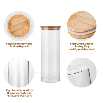 Flrolove 5 Glass Food Storage Containers with Bamboo Lids