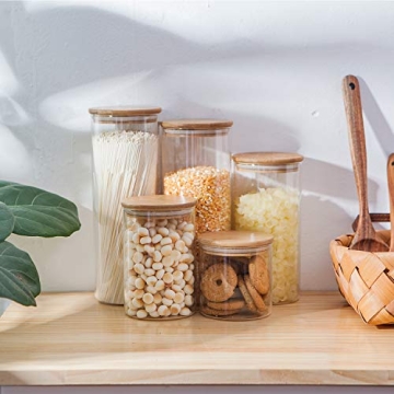 Flrolove 5 Glass Food Storage Containers with Bamboo Lids