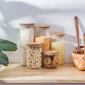 Flrolove 5 Glass Food Storage Containers with Bamboo Lids