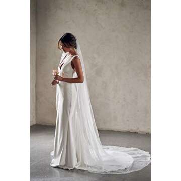 Passat Pearls Ivory 1Tier Cathedral Wedding Veil - Pearl Bridal Veil For Brides