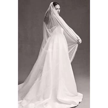 Passat Pearls Ivory 1Tier Cathedral Wedding Veil - Pearl Bridal Veil For Brides