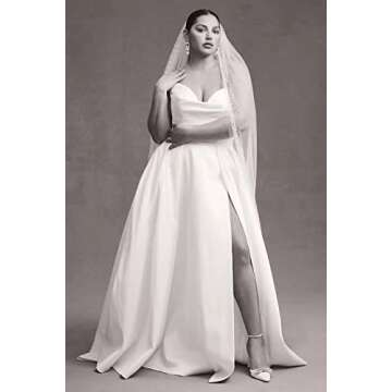 Passat Pearls Ivory 1Tier Cathedral Wedding Veil - Pearl Bridal Veil For Brides