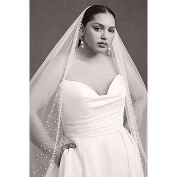 Passat Pearls Ivory 1Tier Cathedral Wedding Veil - Pearl Bridal Veil For Brides