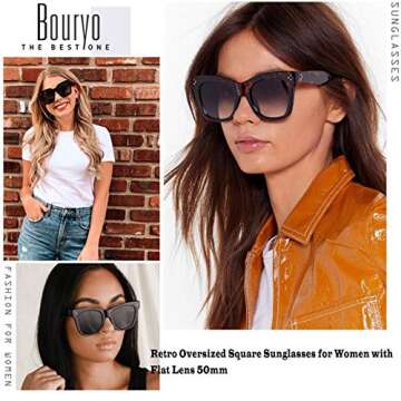 Bouryo Retro Oversized Square Sunglasses - UV400 Protection in Leopard Gradient