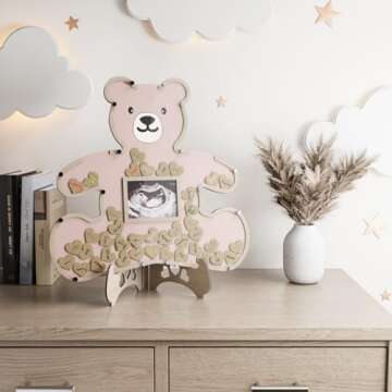 Baby Shower Guest Book Alternatives - We Can Bearly Wait Baby Shower Decorations For Girl- Teddy Bear Baby Shower Decorations - Centerpieces - Woodland Baby Shower Ultrasound Picture Frame (Pink)