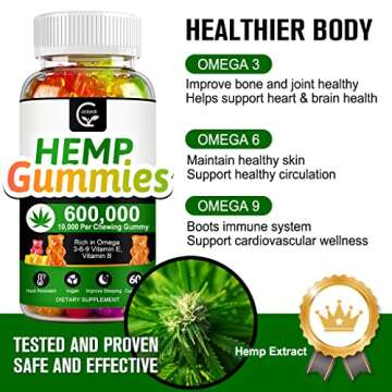 (3 Pack) High Potency Hemp Gummies 600,000 Extra Strength - Stress, Sleep, Mood, Calming, Focus, Relaxation Supplements, 100% Natural Hemp Oil Extract Infused Gummies, Vegan, Non-GMO, Gluten-Free