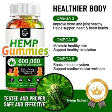 (3 Pack) High Potency Hemp Gummies 600,000 Extra Strength - Stress, Sleep, Mood, Calming, Focus, Relaxation Supplements, 100% Natural Hemp Oil Extract Infused Gummies, Vegan, Non-GMO, Gluten-Free