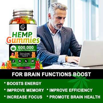 (3 Pack) High Potency Hemp Gummies 600,000 Extra Strength - Stress, Sleep, Mood, Calming, Focus, Relaxation Supplements, 100% Natural Hemp Oil Extract Infused Gummies, Vegan, Non-GMO, Gluten-Free