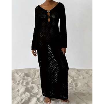 Leoparts Crochet Swimsuit Cover Up for Women Sexy V Neck Hollow Out Backless Maxi Dress Beach Bikini Coverup Dresses