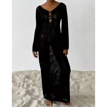 Leoparts Crochet Swimsuit Cover Up for Women Sexy V Neck Hollow Out Backless Maxi Dress Beach Bikini Coverup Dresses