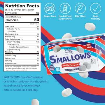 ChocZero Sugar Free Marshmallows, Keto Marshmallow, Gluten Free, 0g Fat, Zero Sugars, Healthy Low Carb, 10.5 Ounce Box