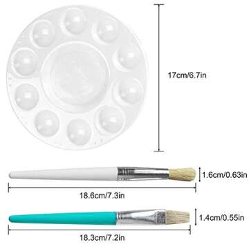 16 pcs Children Tempera Paint Brush Set with 4 Paint Tray Palettes, FineGood Round & Flat Pointed Hog Bristle Paintbrush for Kids Students Beginners Artist