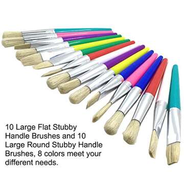 16 pcs Children Tempera Paint Brush Set with 4 Paint Tray Palettes, FineGood Round & Flat Pointed Hog Bristle Paintbrush for Kids Students Beginners Artist