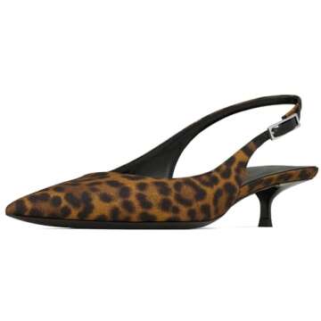 YIYA Women's Leopard Slingback Pumps Sandals Closed Pointy Toe Kitten Low Heels Backless Slip On Eve...