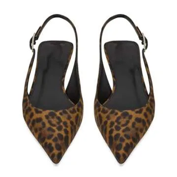 YIYA Women's Leopard Slingback Pumps Sandals Closed Pointy Toe Kitten Low Heels Backless Slip On Evening Party Shoes