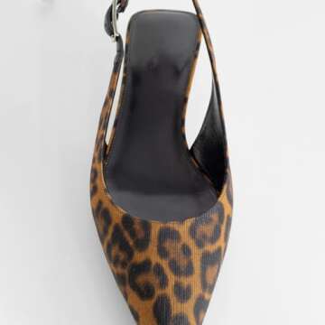 YIYA Women's Leopard Slingback Pumps Sandals Closed Pointy Toe Kitten Low Heels Backless Slip On Evening Party Shoes