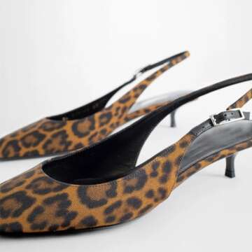 YIYA Women's Leopard Slingback Pumps Sandals Closed Pointy Toe Kitten Low Heels Backless Slip On Evening Party Shoes