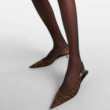 YIYA Women's Leopard Slingback Pumps Sandals Closed Pointy Toe Kitten Low Heels Backless Slip On Evening Party Shoes