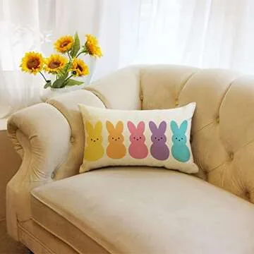 Easter Bunny Peeps Pillow Cover for Spring Decor 12x20