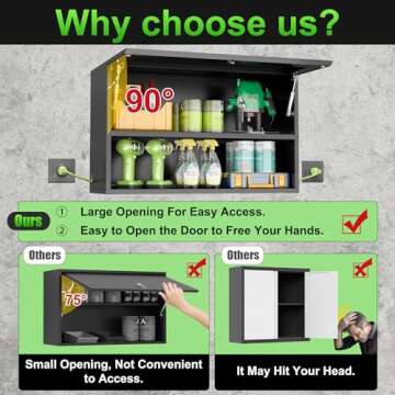 Metal Garage Wall Cabinet with Up-Flip Door, Wall Mounted with Lock, 20'' Floating Hanging Tool Cabinet, Floating Wall Cabinet with Doors and Shelves