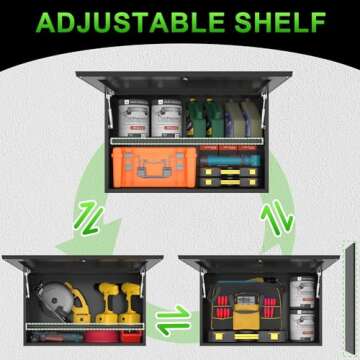 Metal Garage Wall Cabinet with Up-Flip Door, Wall Mounted with Lock, 20'' Floating Hanging Tool Cabinet, Floating Wall Cabinet with Doors and Shelves