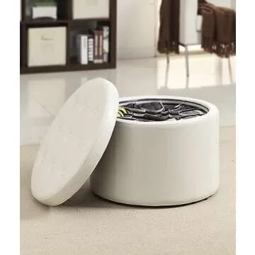 Rich Ivory Faux Leather Ottoman - Versatile Storage & Seating