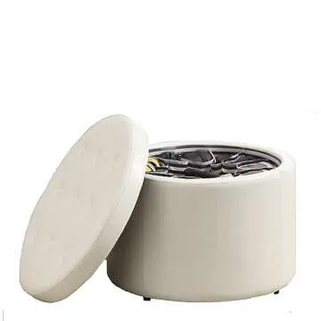 Rich Ivory Faux Leather Ottoman for Stylish Storage