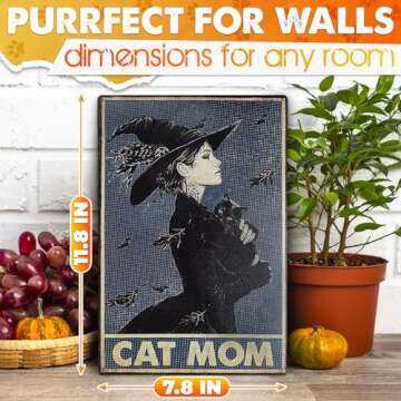 MALLONY Black Cat Mom Vintage Witch Wall Art Decor Tin Signs Metal - 8x12 Witch Decorations for Home...