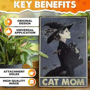 MALLONY Black Cat Mom Vintage Witch Wall Art Decor Tin Signs Metal - 8x12 Witch Decorations for Home Black Cat Decor Decorations for Room – Cat Decor Kitchen Decorations Goth Gifts
