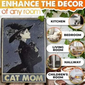 MALLONY Black Cat Mom Vintage Witch Wall Art Decor Tin Signs Metal - 8x12 Witch Decorations for Home Black Cat Decor Decorations for Room – Cat Decor Kitchen Decorations Goth Gifts