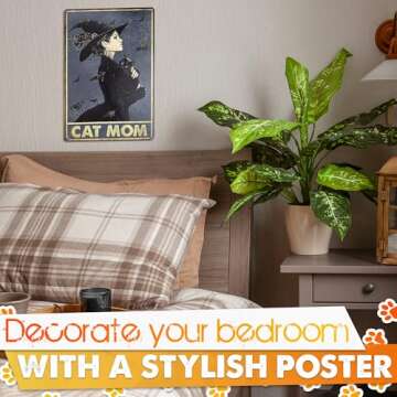 MALLONY Black Cat Mom Vintage Witch Wall Art Decor Tin Signs Metal - 8x12 Witch Decorations for Home Black Cat Decor Decorations for Room – Cat Decor Kitchen Decorations Goth Gifts