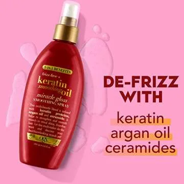 OGX Frizz-Free + Keratin Smoothing Oil Miracle Gloss Spray, 5 in 1, De-frizz & Shiny Hair, Argan Oil