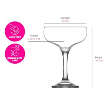 LAV Champagne Coupe Cocktail Glasses Set of 6 - Margarita, Martini, Wine Vintage Glassware - 7.9 oz-...