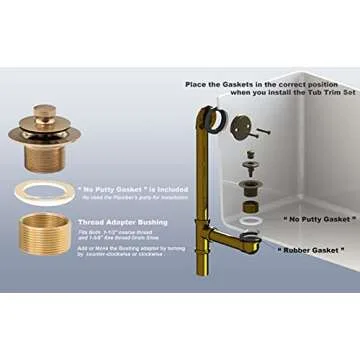 Champagne Bronze Lift & Turn Tub Trim Set with Two-Hole Overflow Faceplate and No Putty Gasket, Bathtub Conversion Kit Assembly with Universal Fine/Coarse Thread, No Putty Installation by Artiwell