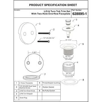 Champagne Bronze Lift & Turn Tub Trim Set with Two-Hole Overflow Faceplate and No Putty Gasket, Bathtub Conversion Kit Assembly with Universal Fine/Coarse Thread, No Putty Installation by Artiwell